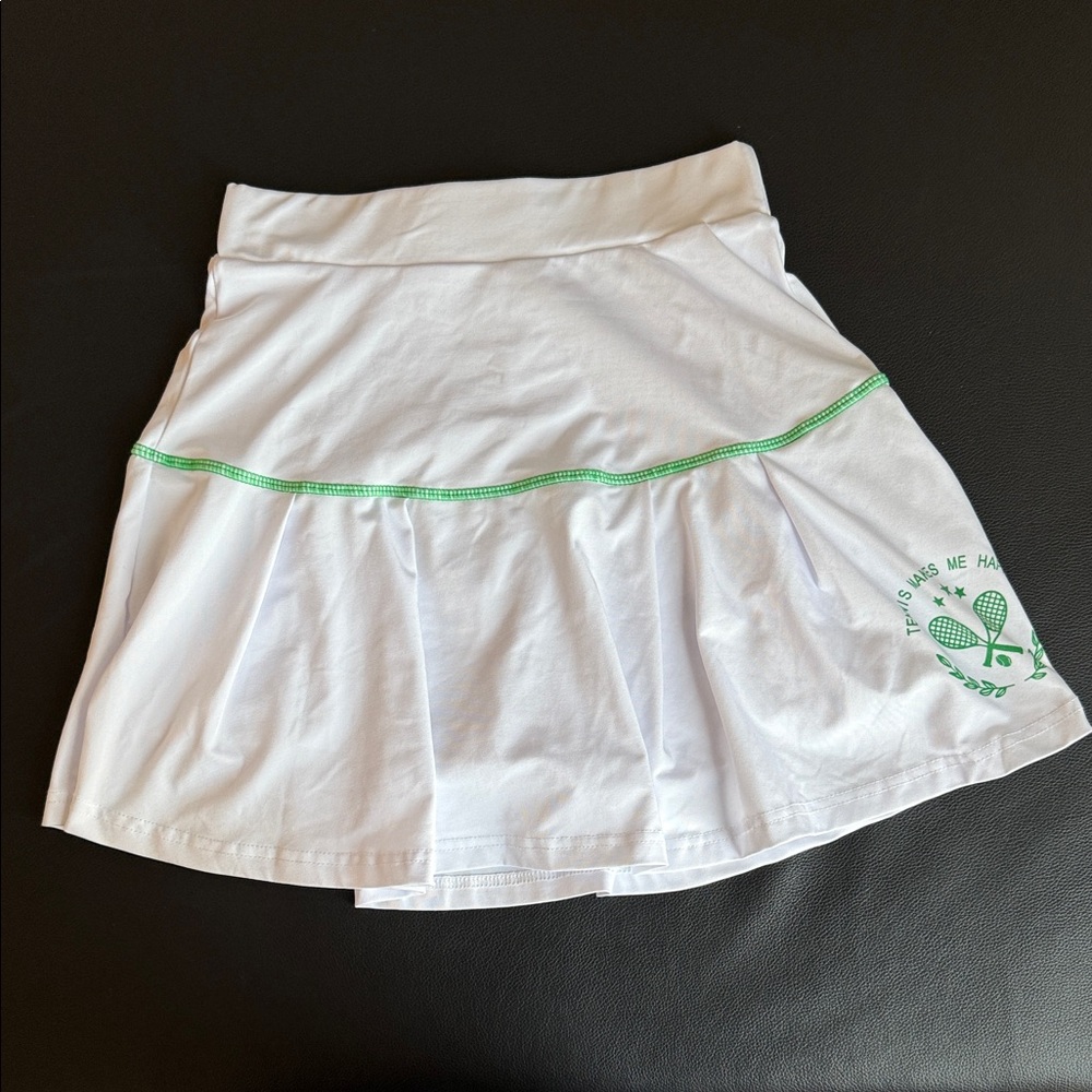 White Tennis Makes Me Happy Skirt Skort with Green Accents Size Small